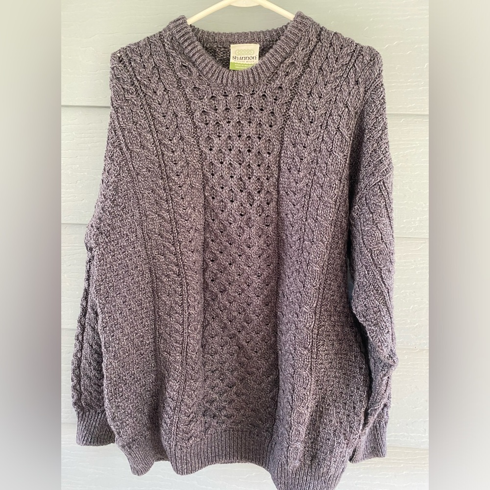 Shannon Woolen Mills Merino Wool Cardigan Sweater XL Charcoal Ireland Fisherman - Picture 2 of 3